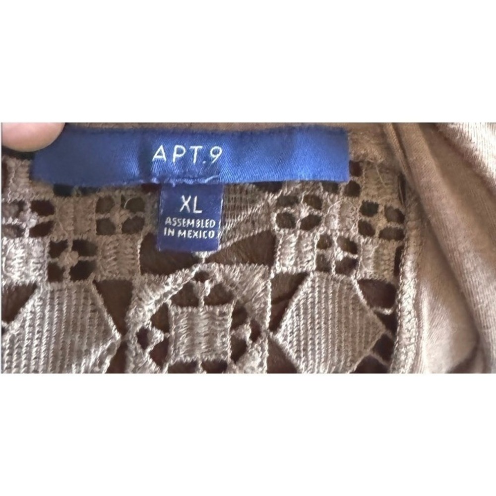 Apt 9 Cardigan Women XL Taupe Excellent Open Front Lace Back Casual Chic - Picture 3 of 4